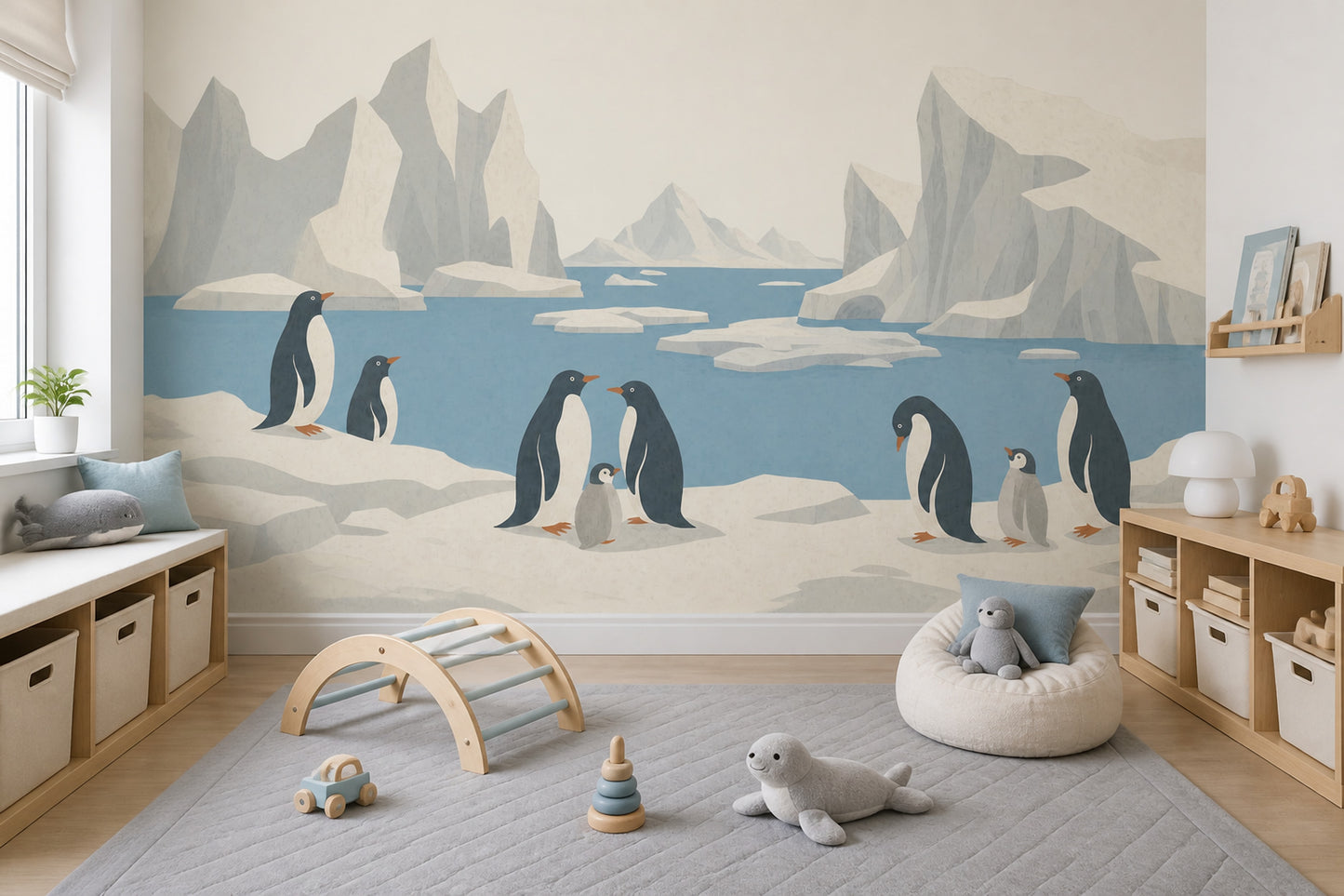 Arctic Penguin Wall Mural Scandinavian Polar Landscape Iceberg Wall Decor