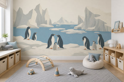 Arctic Penguin Wall Mural Scandinavian Polar Landscape Iceberg Wall Decor