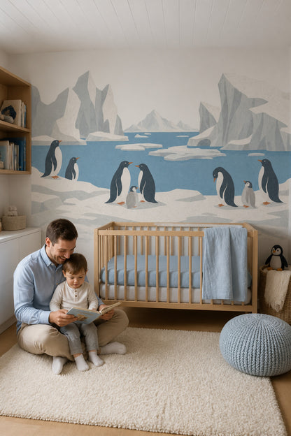 Arctic Penguin Wall Mural Scandinavian Polar Landscape Iceberg Wall Decor