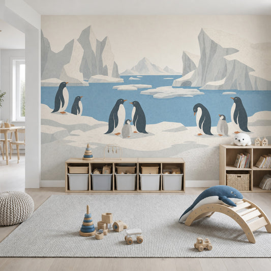 Arctic Penguin Wall Mural Scandinavian Polar Landscape Iceberg Wall Decor