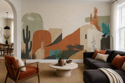 Desert Modern Wall Mural Adobe Landscape Abstract Architectural Decor