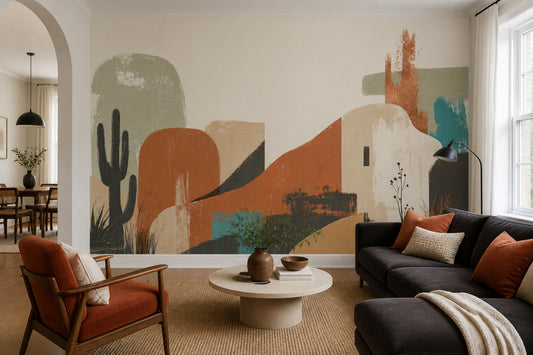 Desert Modern Wall Mural Adobe Landscape Abstract Architectural Decor