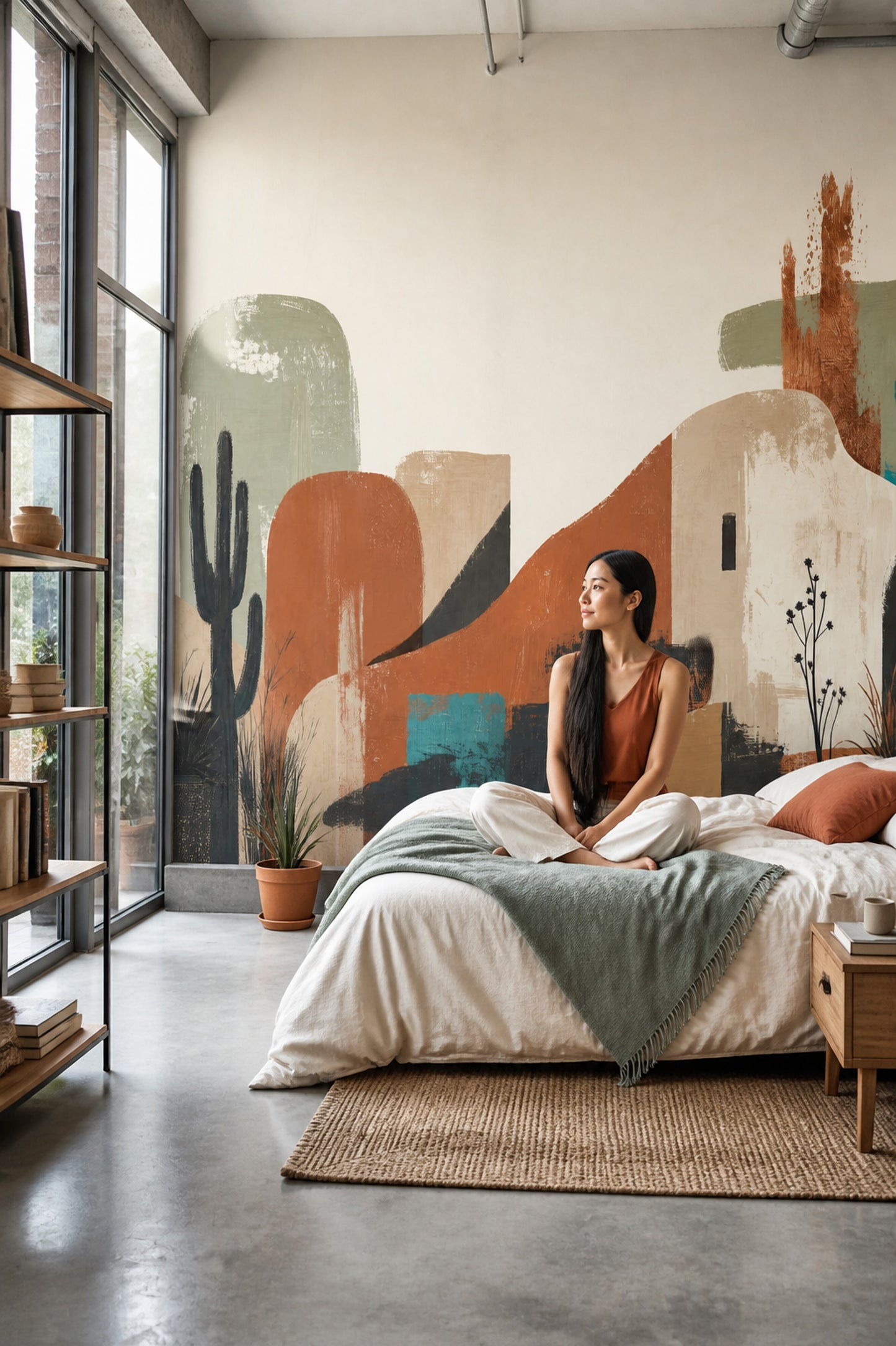 Desert Modern Wall Mural Adobe Landscape Abstract Architectural Decor