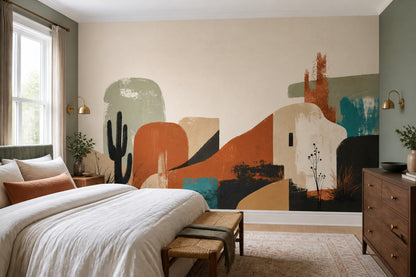 Desert Modern Wall Mural Adobe Landscape Abstract Architectural Decor