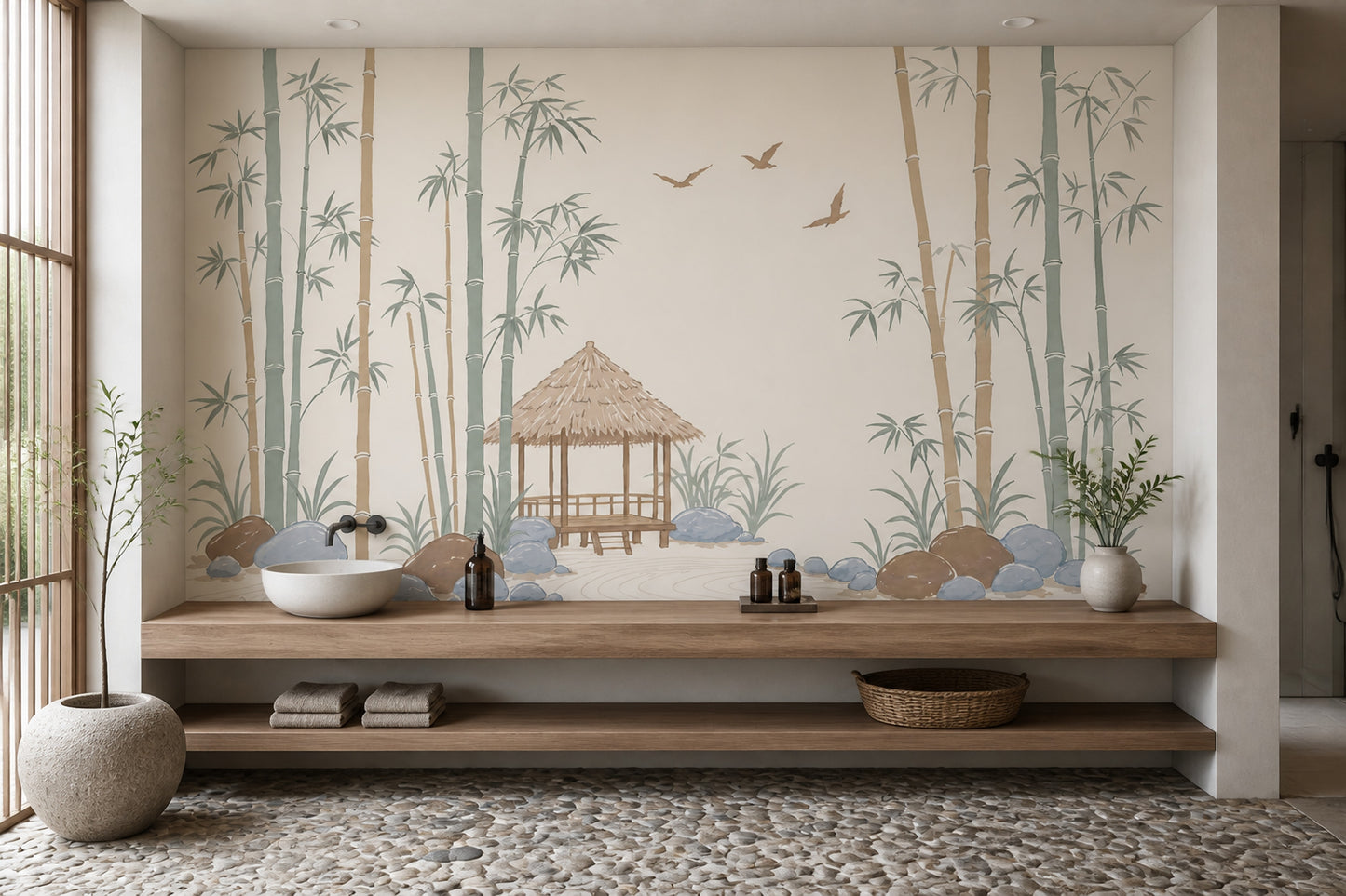 Bamboo Wallpaper Zen Garden Watercolor Wall Mural