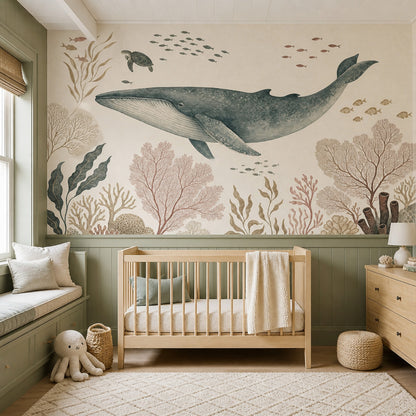 Underwater Wallpaper Whale Vintage Wall Mural