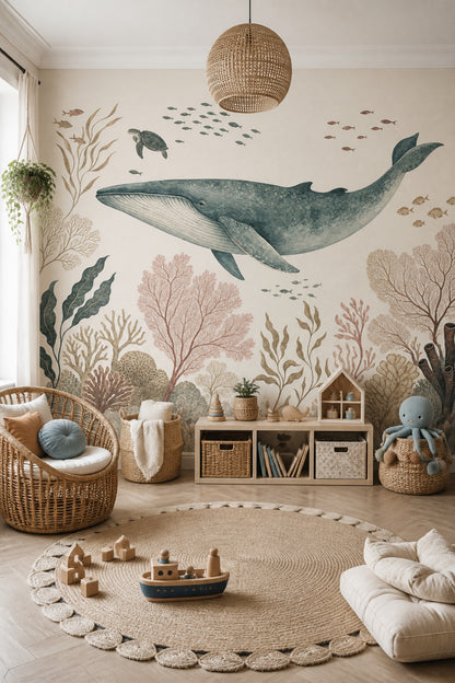 Underwater Wallpaper Whale Vintage Wall Mural