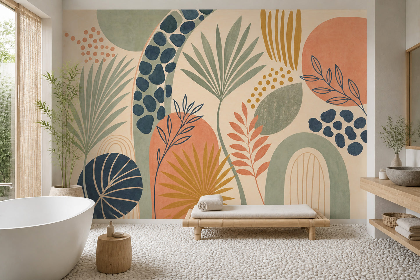 Modern Organic Wall Mural Abstract Botanical Palm Leaf Statement Decor