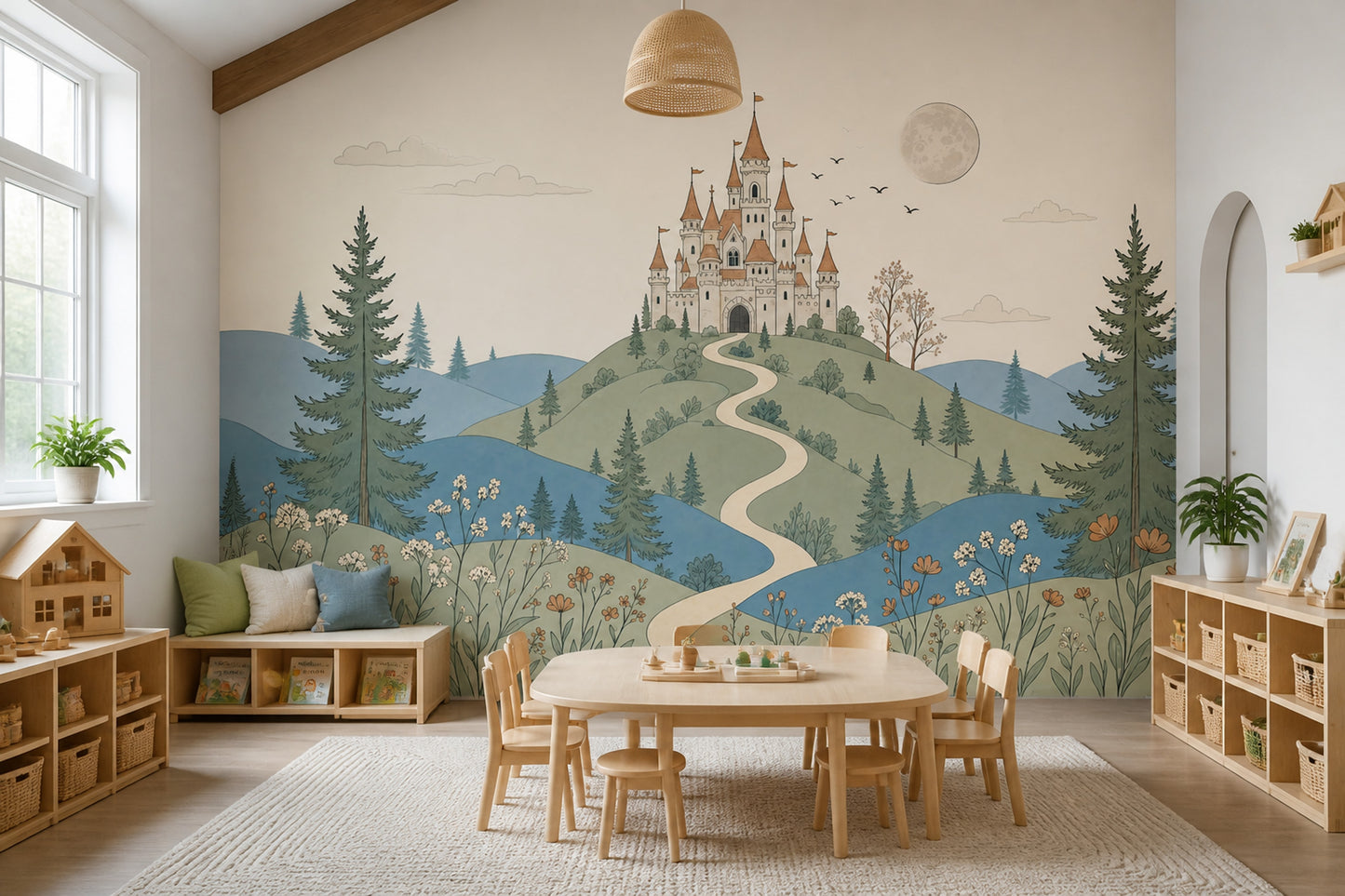Fairy Tale Castle Wallpaper Storybook Landscape Rolling Hills Wall Mural