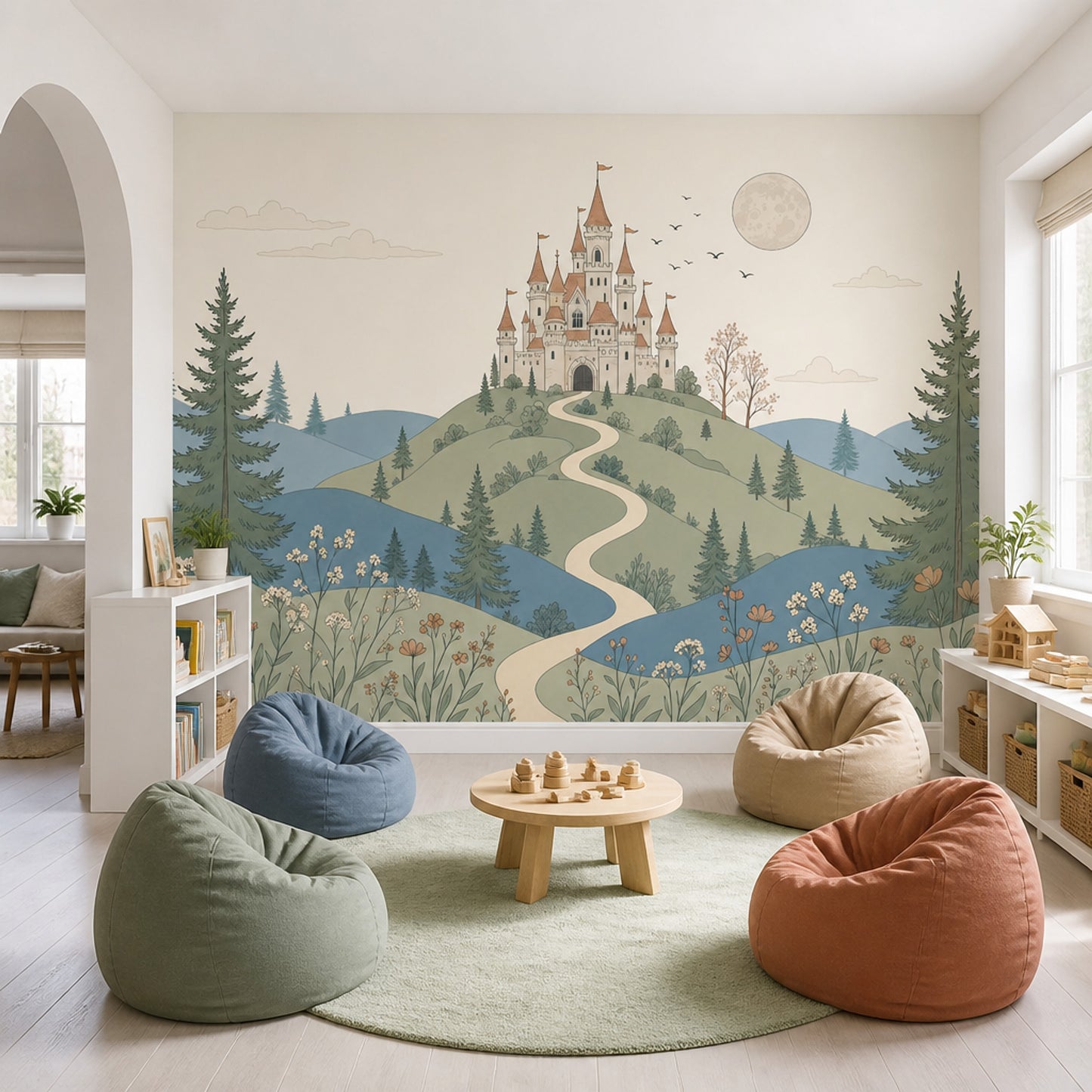 Fairy Tale Castle Wallpaper Storybook Landscape Rolling Hills Wall Mural
