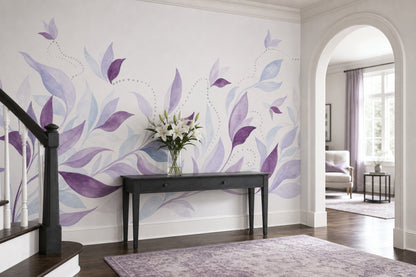 Botanical Wall Mural Purple Leaf Landscape Organic Modern Nature Wall Decor