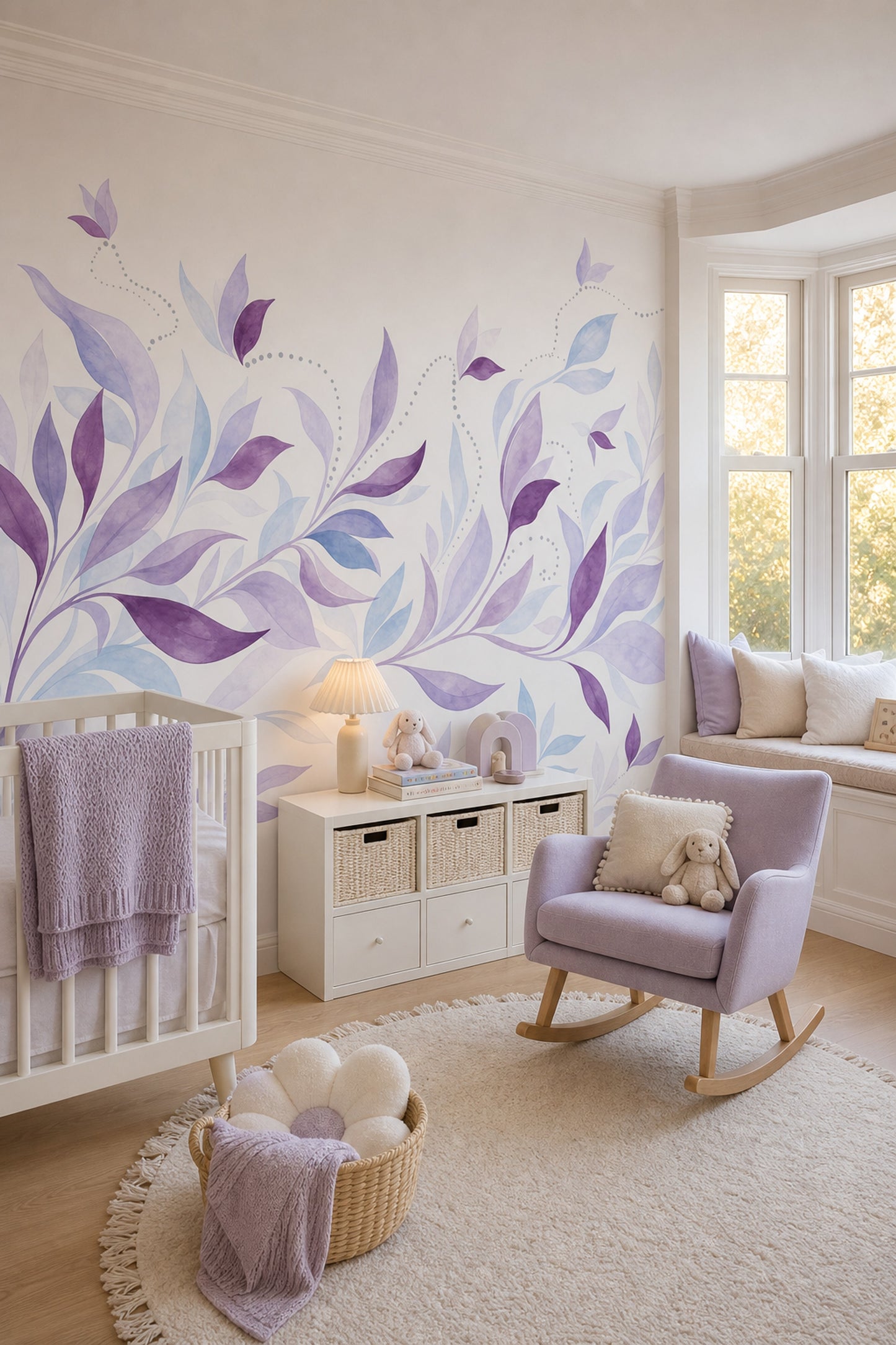 Botanical Wall Mural Purple Leaf Landscape Organic Modern Nature Wall Decor