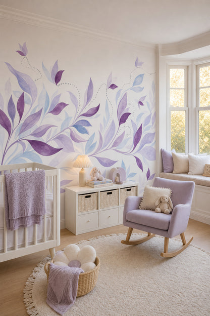 Botanical Wall Mural Purple Leaf Landscape Organic Modern Nature Wall Decor
