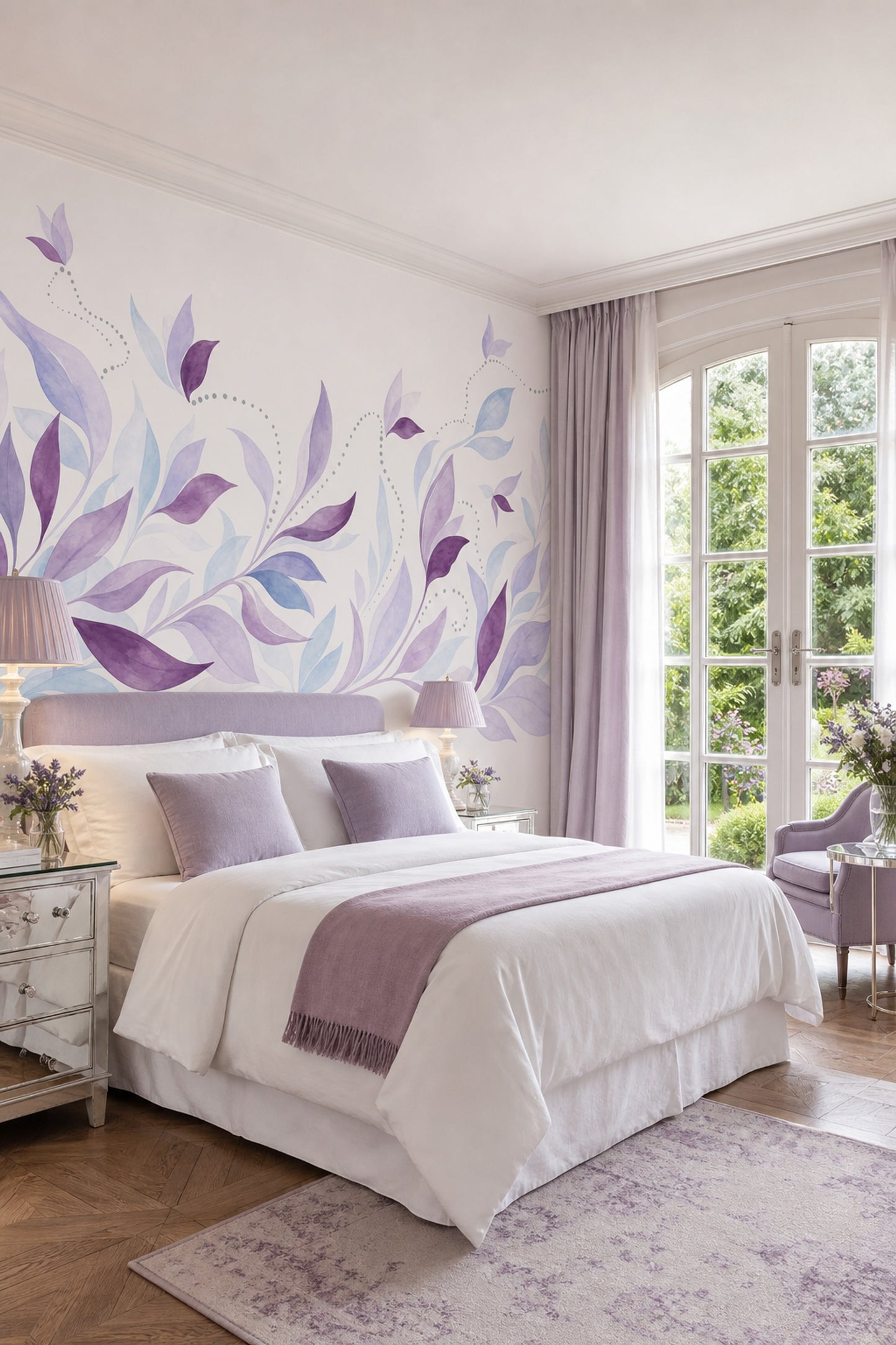 Botanical Wall Mural Purple Leaf Landscape Organic Modern Nature Wall Decor