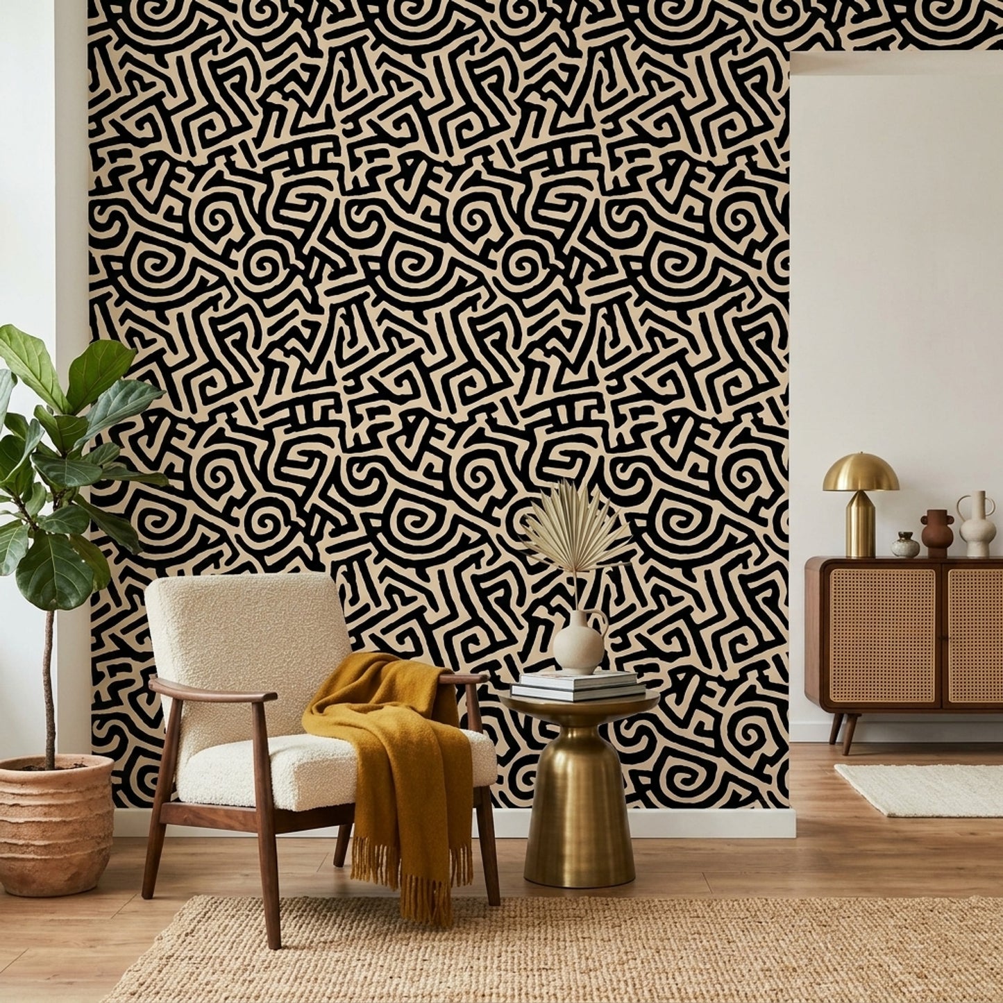 Hand Drawn Abstract Wallpaper Organic Graphic Black Statement Decor