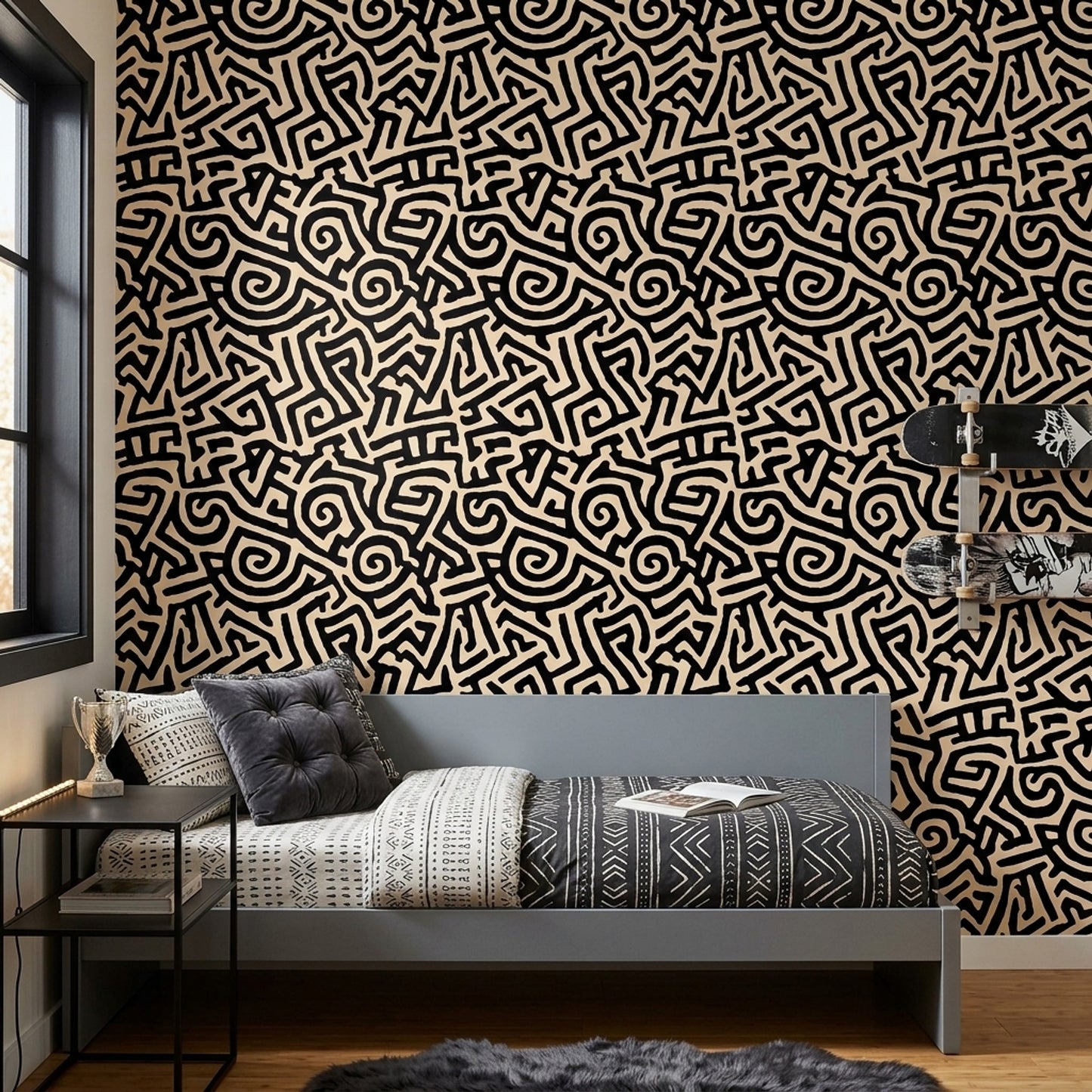 Hand Drawn Abstract Wallpaper Organic Graphic Black Statement Decor