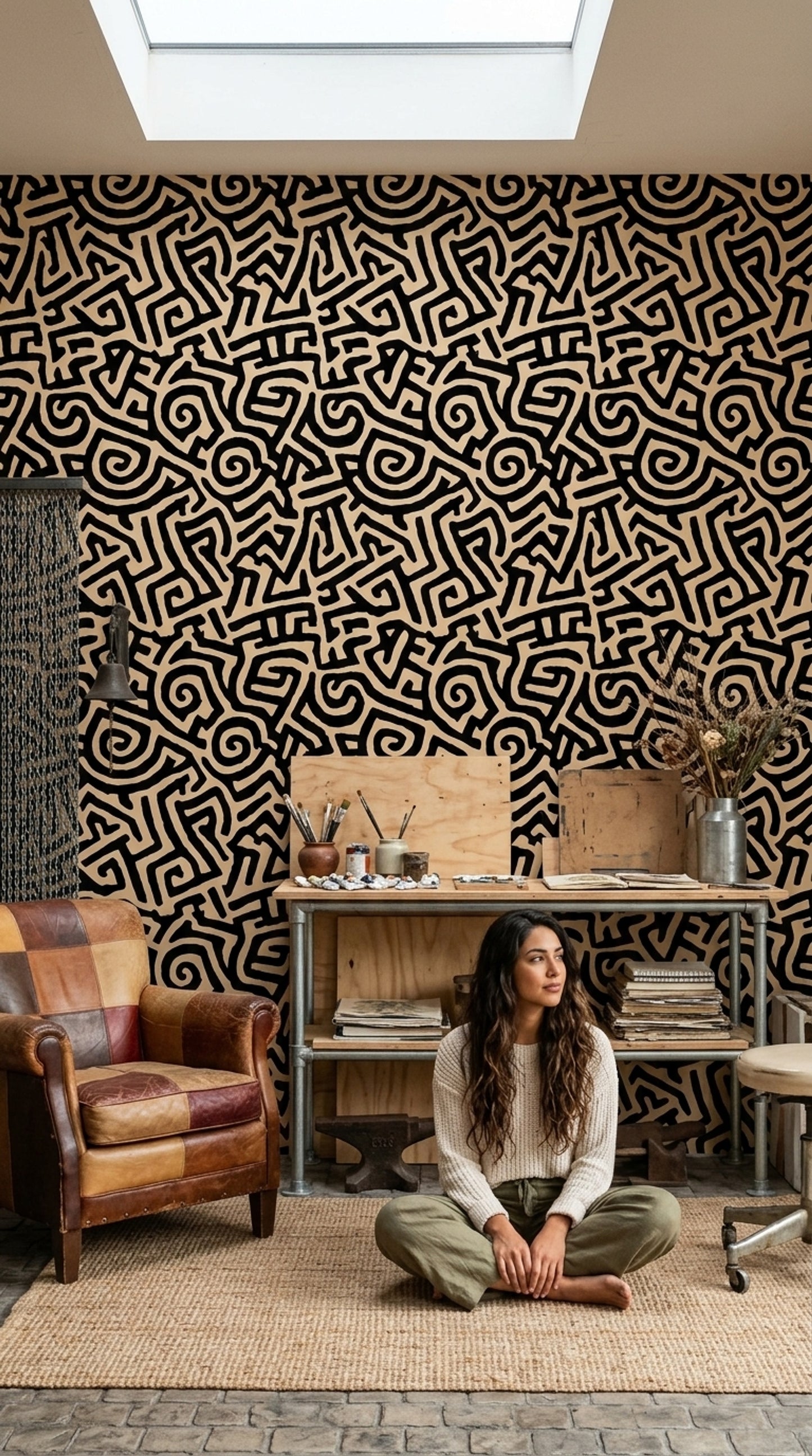 Hand Drawn Abstract Wallpaper Organic Graphic Black Statement Decor