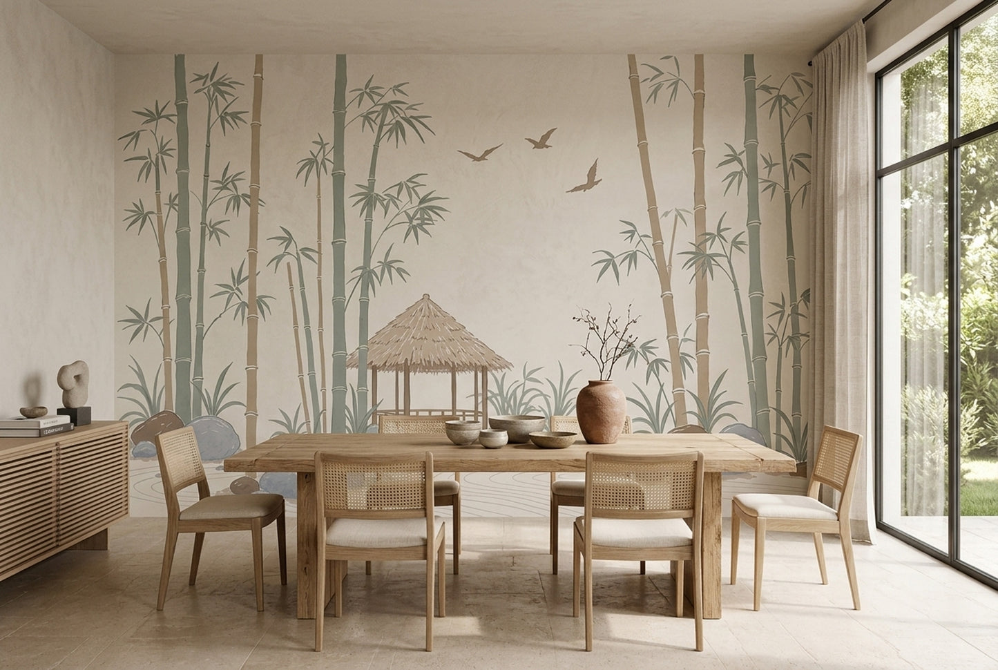 Bamboo Wallpaper Zen Garden Watercolor Wall Mural