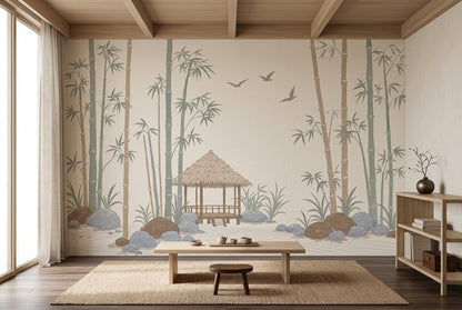 Bamboo Wallpaper Zen Garden Watercolor Wall Mural
