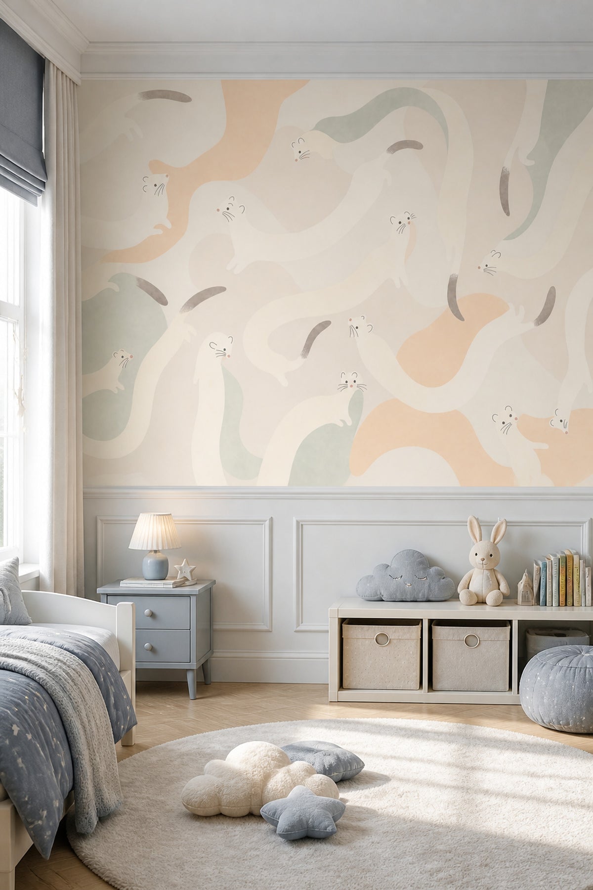 Whimsical Otter Wall Mural Abstract Animal Neutral Wall Decor