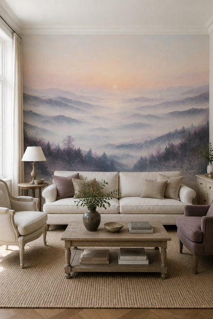 Misty Mountain Wall Mural Sunrise Landscape Nature Wall Art