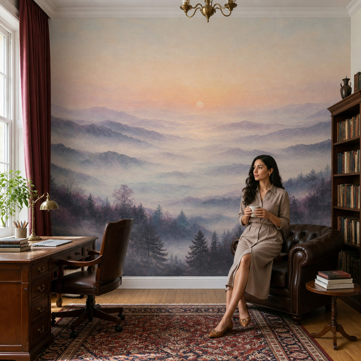 Misty Mountain Wall Mural Sunrise Landscape Nature Wall Art