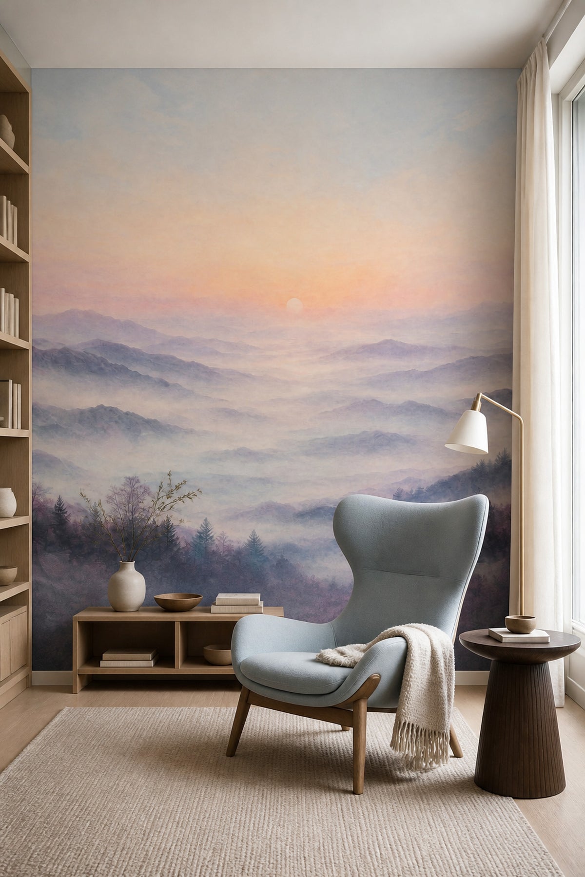 Misty Mountain Wall Mural Sunrise Landscape Nature Wall Art