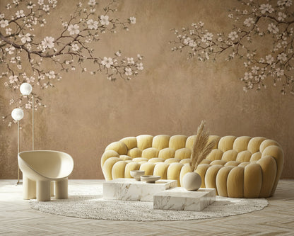 Chinoiserie Blossom Wall Mural Neutral Beige Floral Wallpaper Botanical Branches
