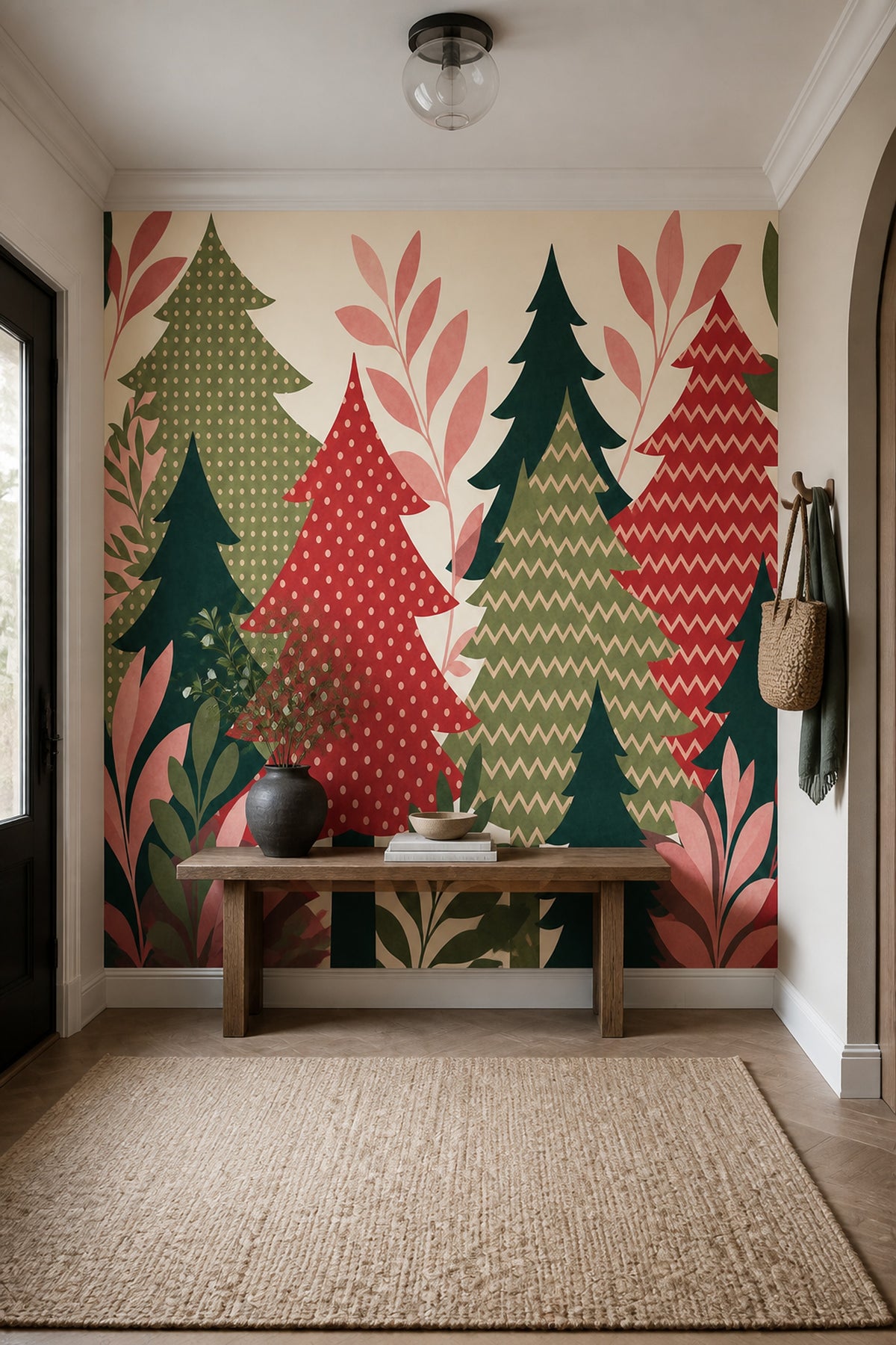 Christmas Tree Wallpaper Retro Scandinavian Holiday Wall Mural