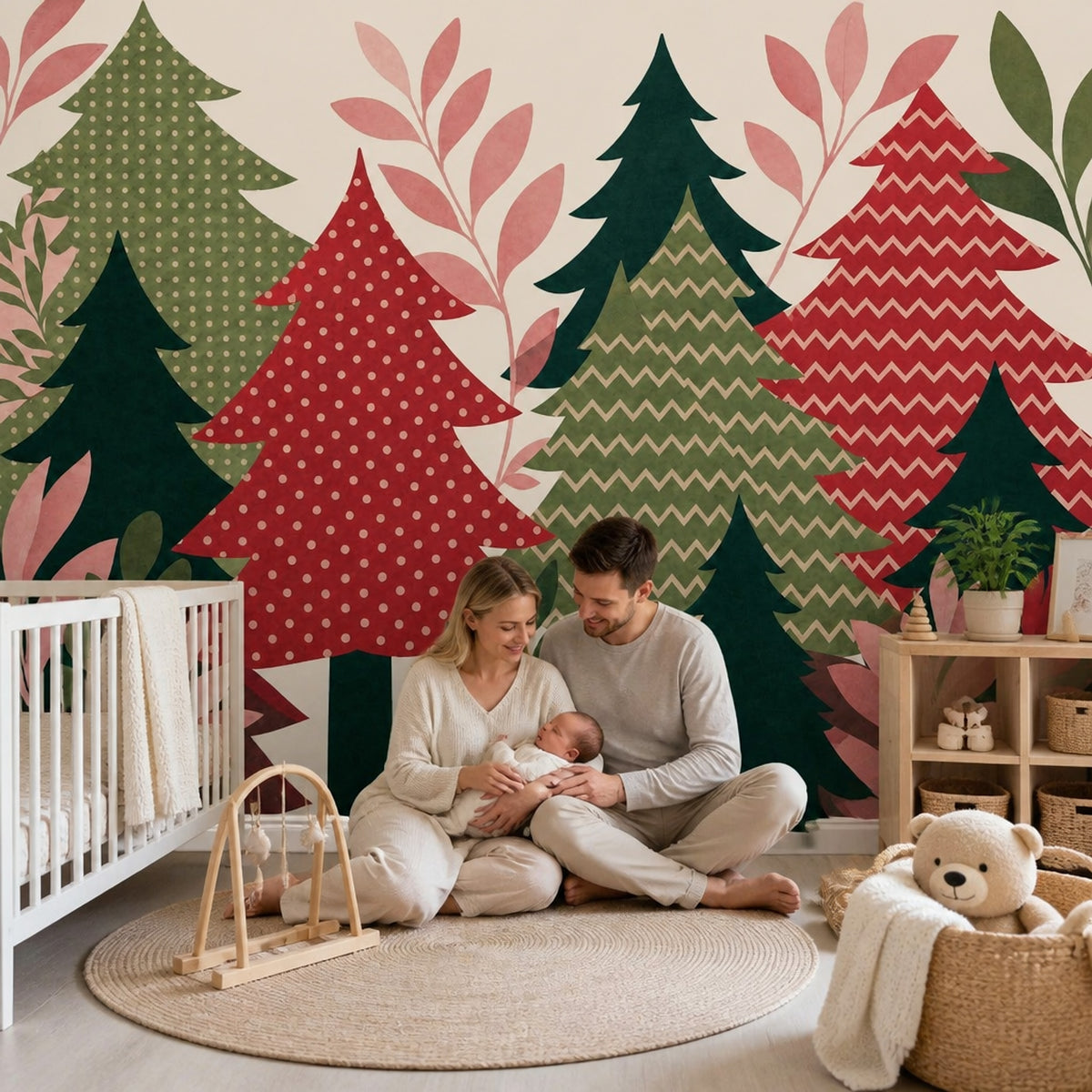 Christmas Tree Wallpaper Retro Scandinavian Holiday Wall Mural