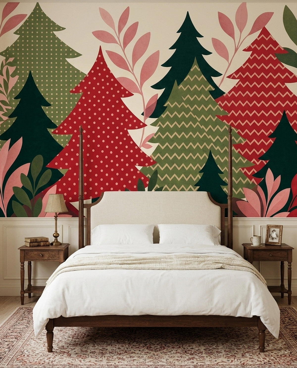 Christmas Tree Wallpaper Retro Scandinavian Holiday Wall Mural