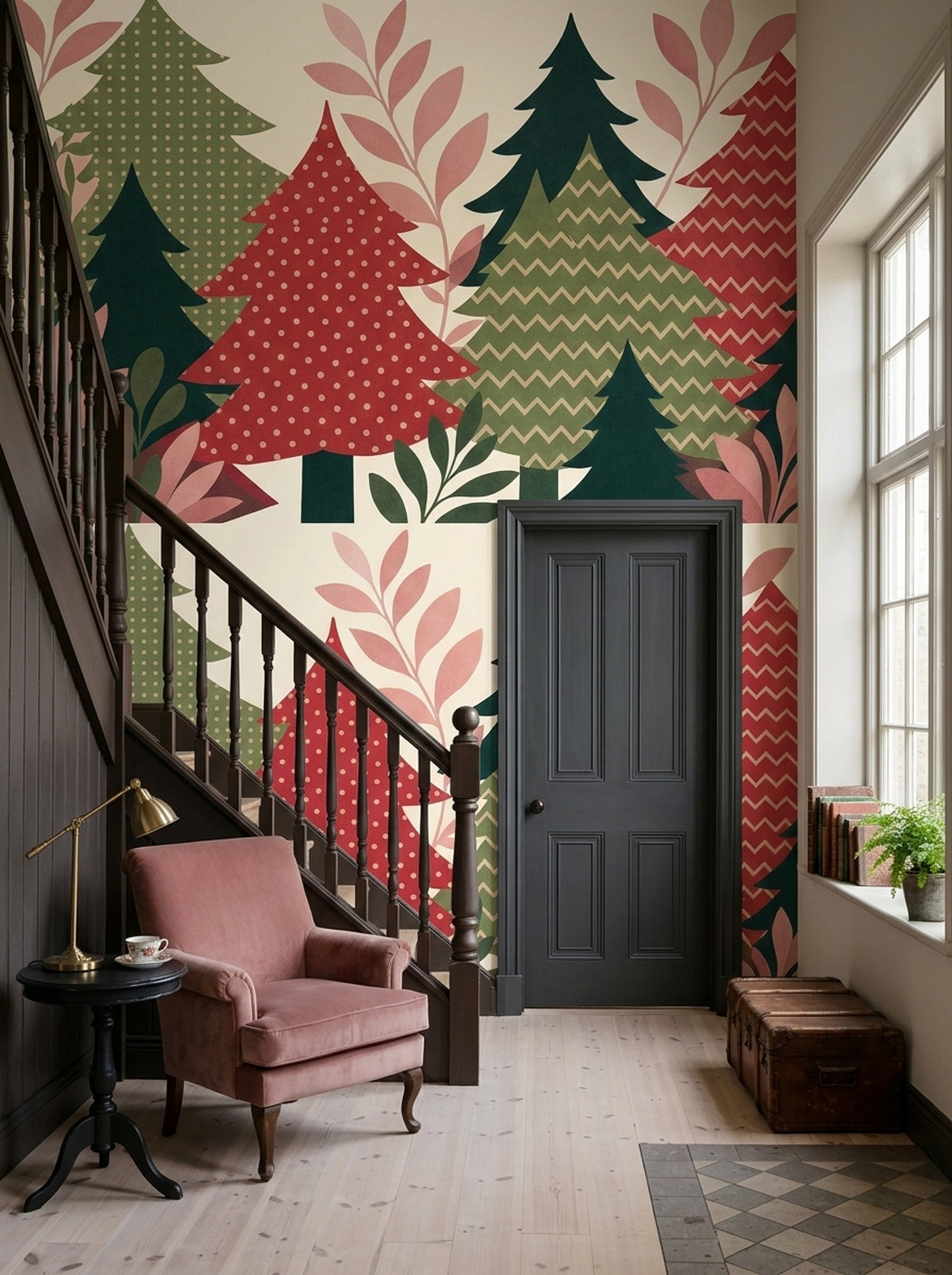 Christmas Tree Wallpaper Retro Scandinavian Holiday Wall Mural