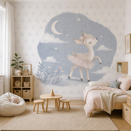 Ballerina Deer Wall Mural Moon Nursery Woodland Girls Room Decor