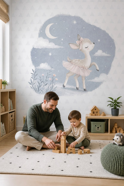 Ballerina Deer Wall Mural Moon Nursery Woodland Girls Room Decor