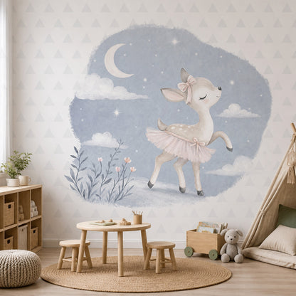 Ballerina Deer Wall Mural Moon Nursery Woodland Girls Room Decor