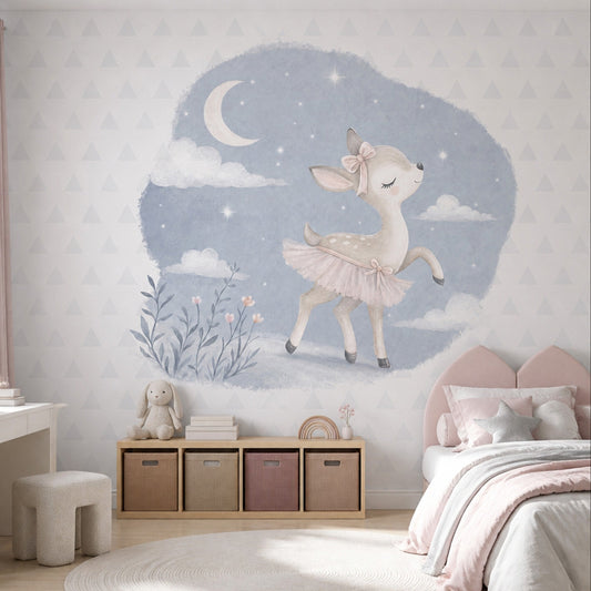 Ballerina Deer Wall Mural Moon Nursery Woodland Girls Room Decor