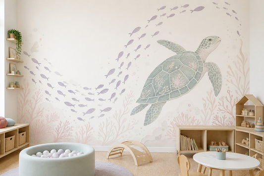 Sea Turtle Wall Mural Underwater Ocean Coral Reef Coastal Decor