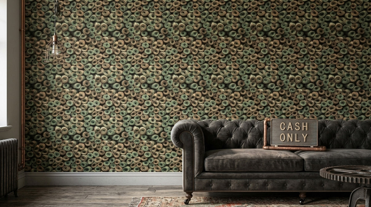 Rolled Dollar Bills Wallpaper Currency Pattern Dark Green Cash Wall Decor