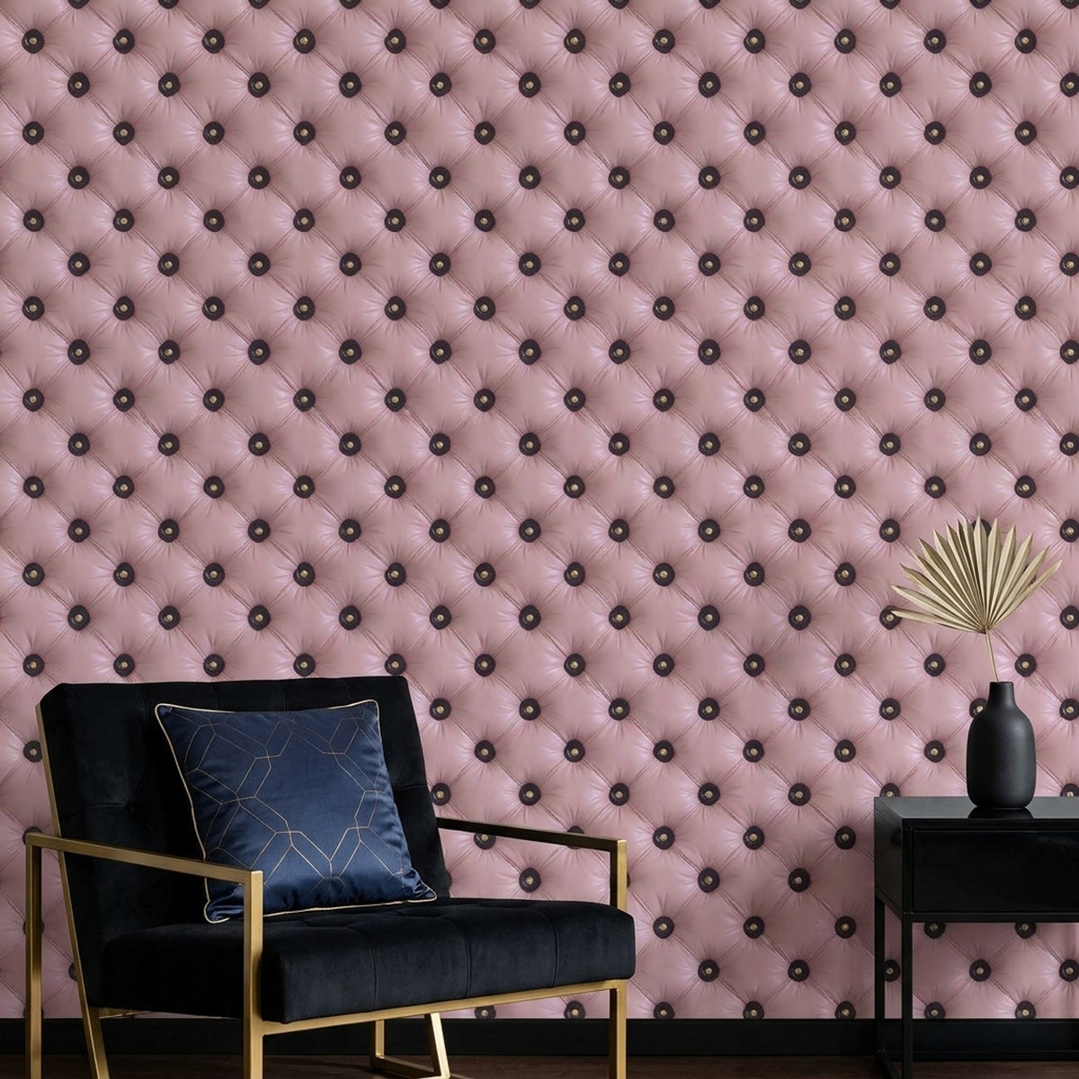 Blush Pink Tufted Wallpaper Button Diamond Pattern Glam Wall Decor