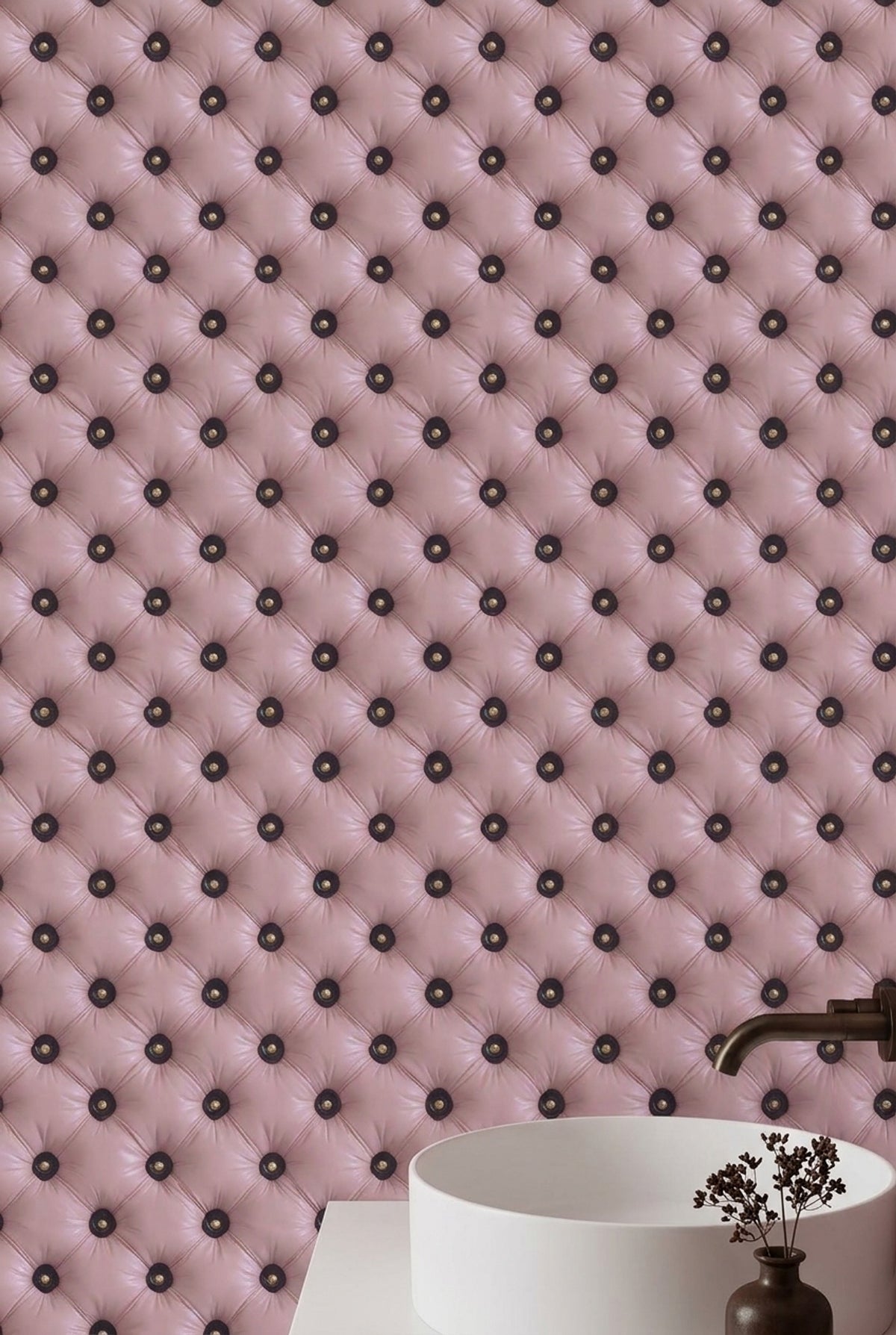 Blush Pink Tufted Wallpaper Button Diamond Pattern Glam Wall Decor