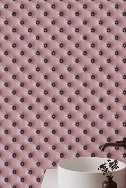Blush Pink Tufted Wallpaper Button Diamond Pattern Glam Wall Decor