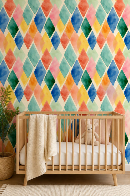 Watercolor Harlequin Wallpaper Colorful Geometric Diamond Pattern