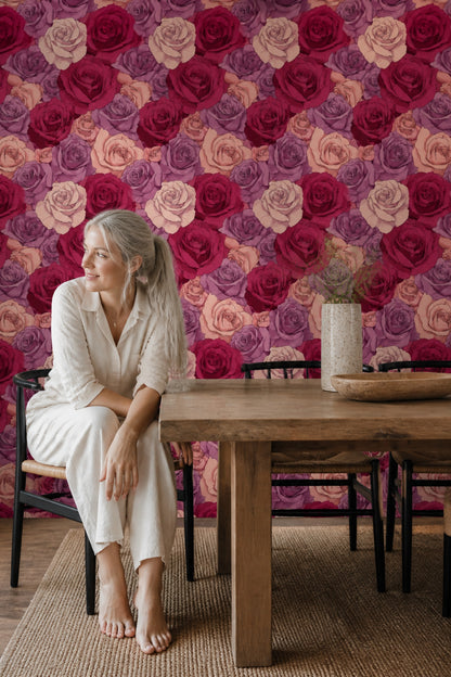 Burgundy Rose Wallpaper Romantic Floral Blush Mauve Decor