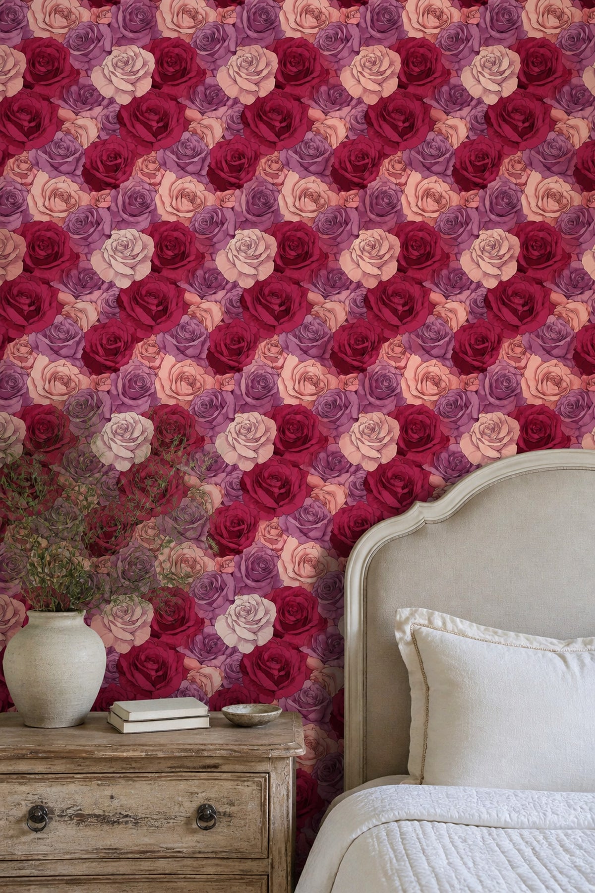 Burgundy Rose Wallpaper Romantic Floral Blush Mauve Decor