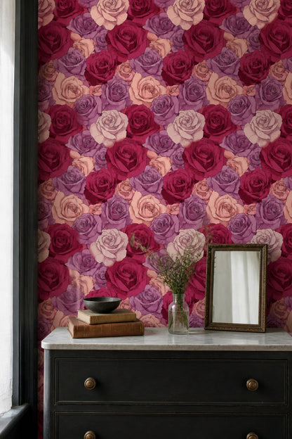 Burgundy Rose Wallpaper Romantic Floral Blush Mauve Decor