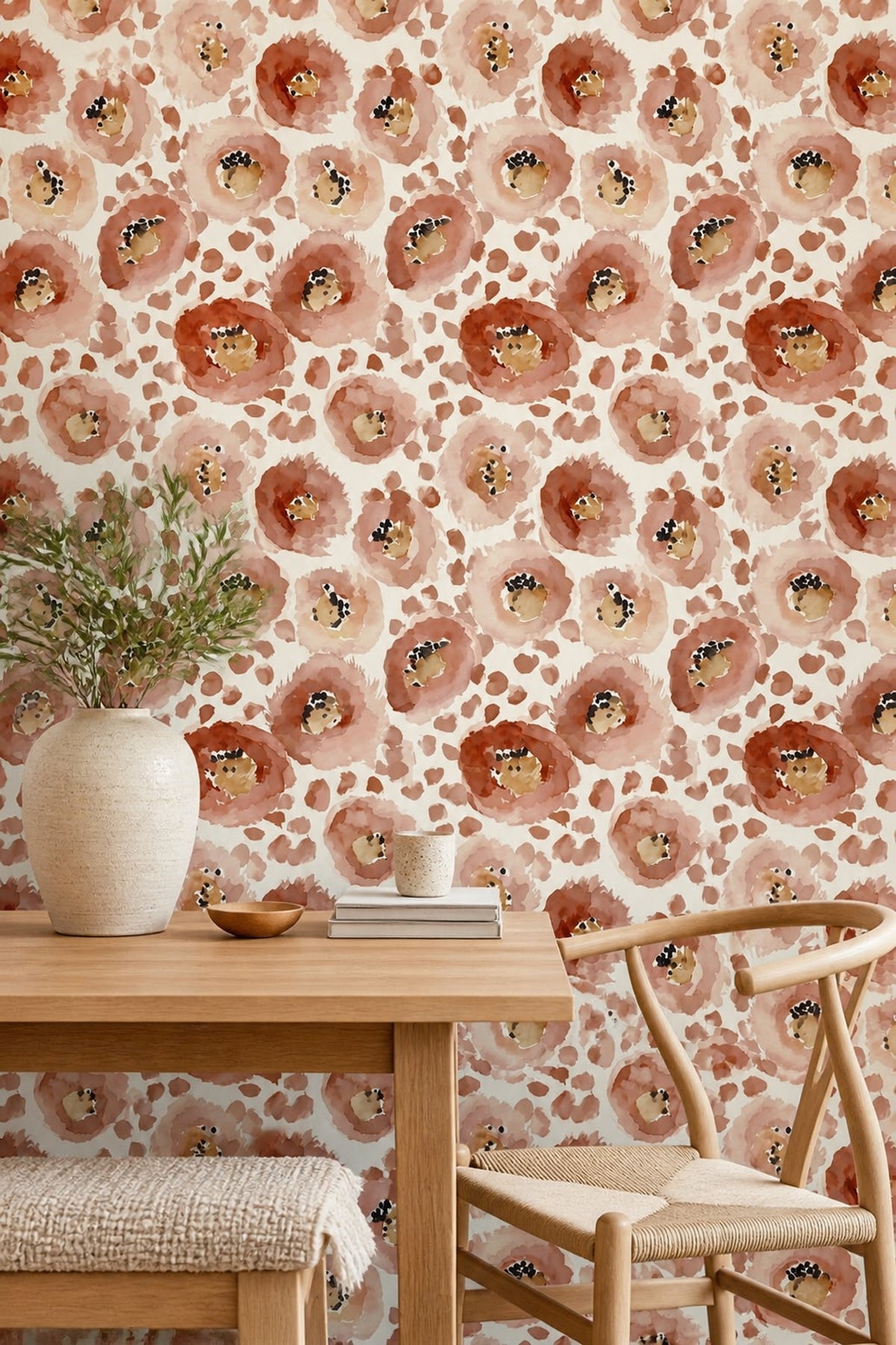 Terracotta Floral Wallpaper Blush Watercolor Flower Pattern