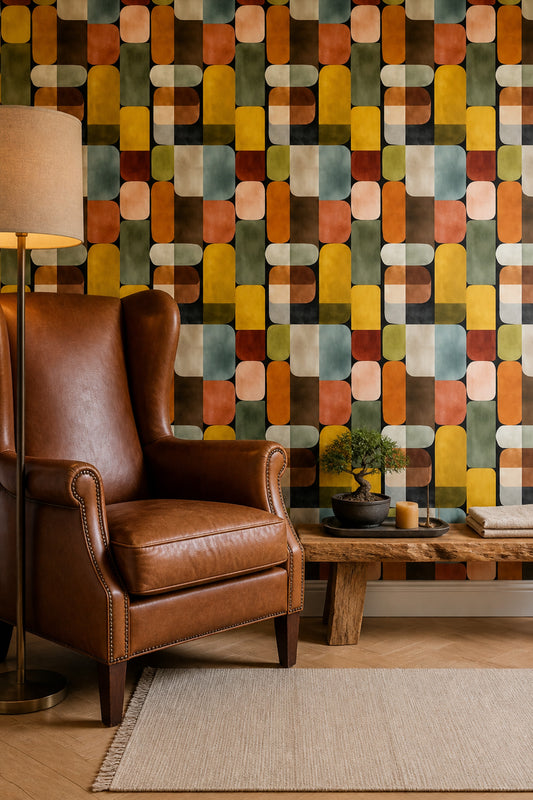 Mid Century Wallpaper Retro Geometric Color Block Pattern