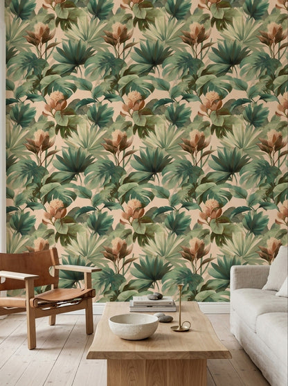 Tropical Floral Wallpaper Oversized Botanical Leaf Pattern
