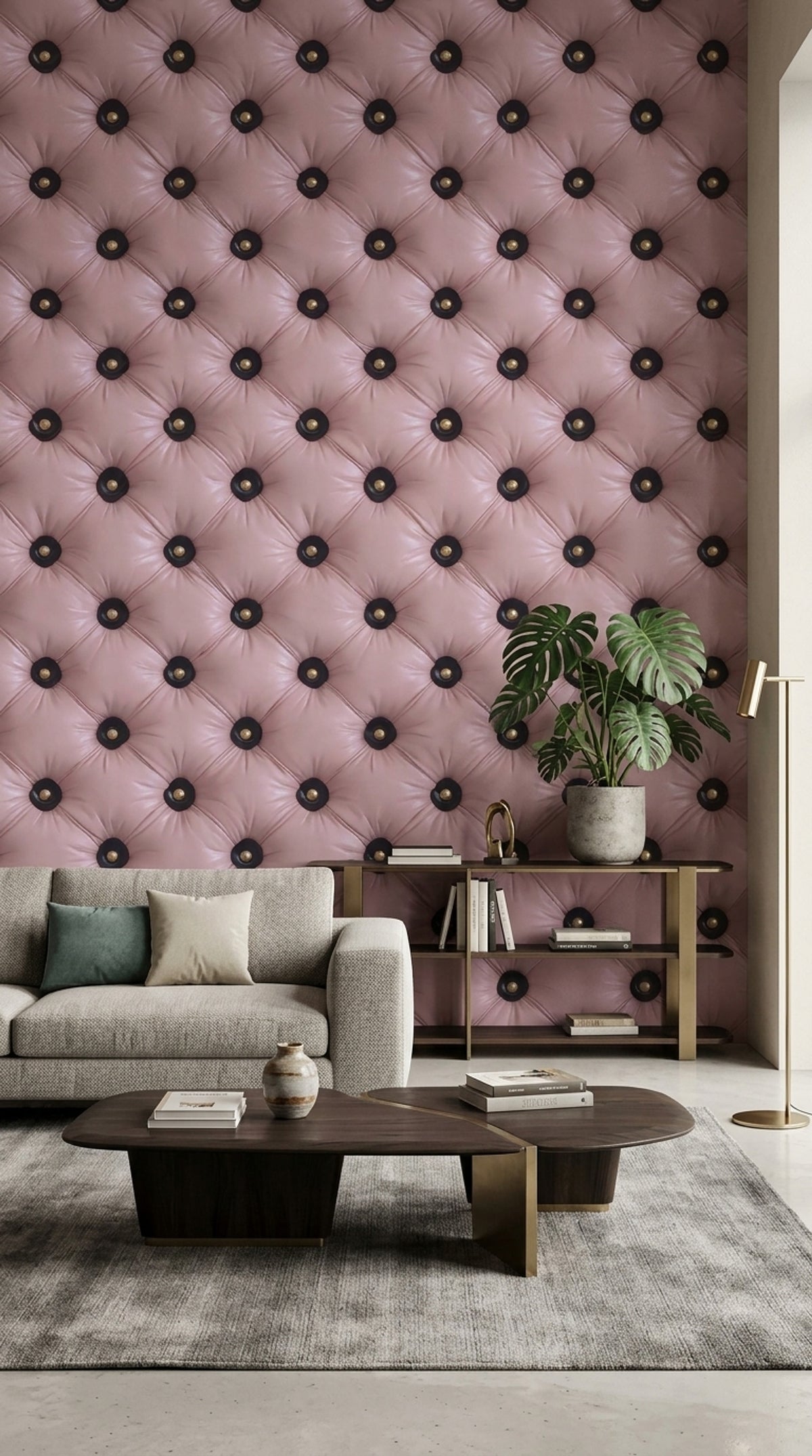 Blush Pink Tufted Wallpaper Button Diamond Pattern Glam Wall Decor