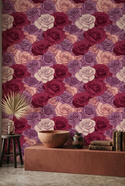 Burgundy Rose Wallpaper Romantic Floral Blush Mauve Decor